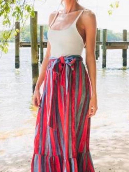 Pomander Place Dresses & Skirts - Pomander Place Red & Blue Striped Tie-Waist Maxi Skirt